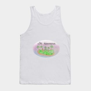 Dos Hermanos watercolor Island travel, beach, sea and palm trees. Holidays and vacation, summer and relaxation Tank Top